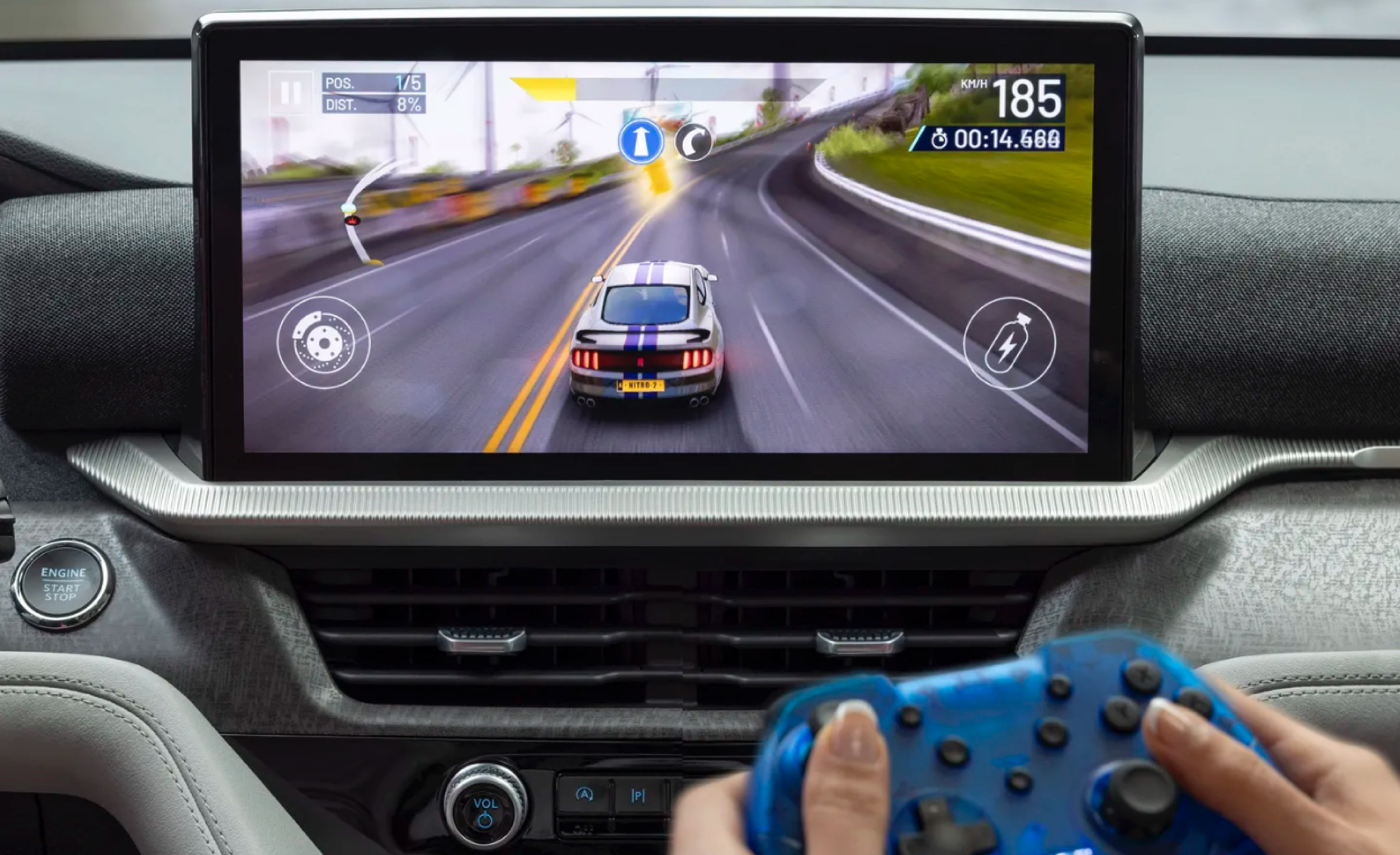 In‑car gaming demo with controller
